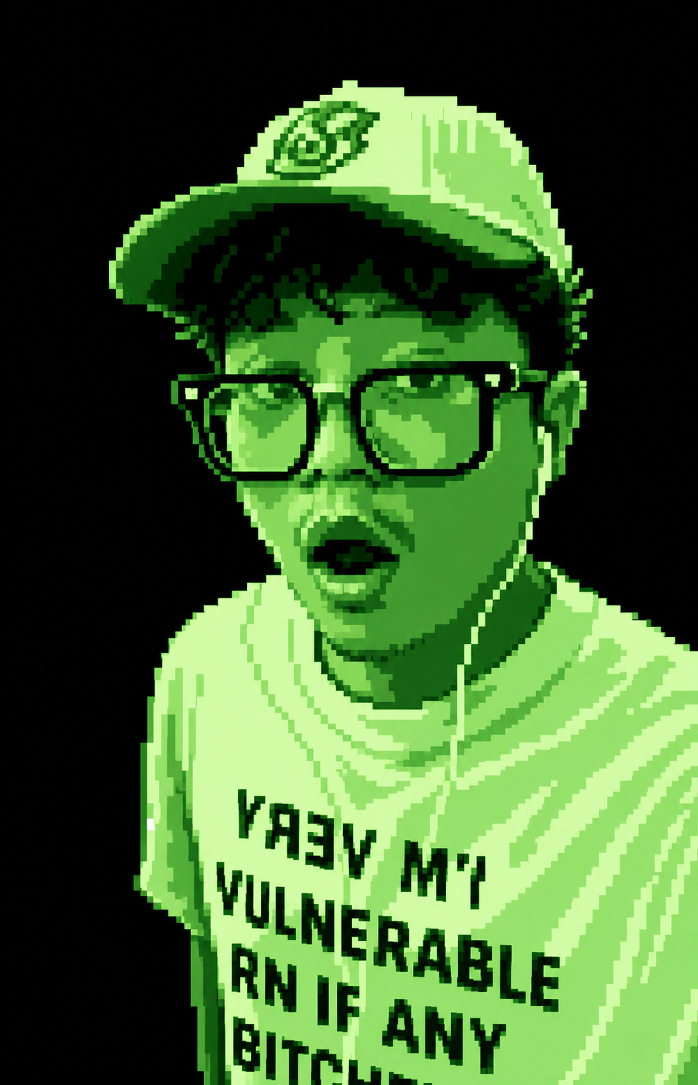Neon green ASCII portrait of Shafiq Arif on a black background